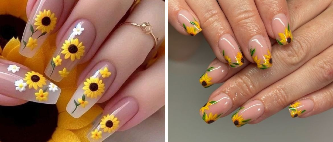 Манікюр із соняшником – символічний дизайн на Великдень